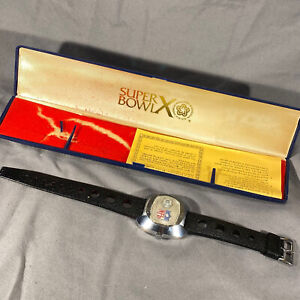 1976 STEELERS & COWBOYS SUPER BOWL X CHAMPIONSHIP Jump Dial WATCH + box Working