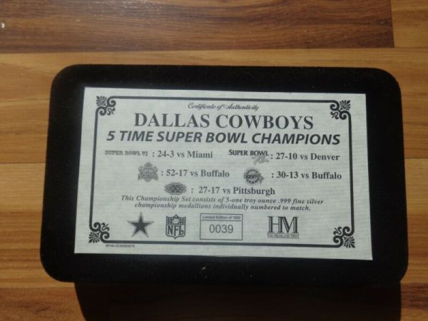 Dallas Cowboys 5 Time Super Bowl Champions .999 Silver Coins Set