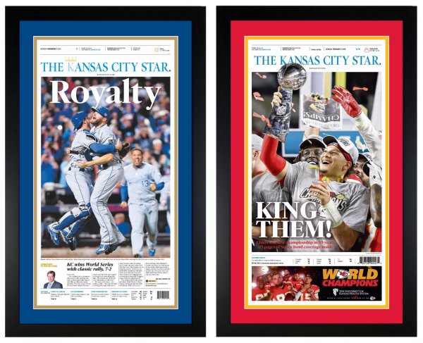 Kansas City Royals Chiefs Championship Newspaper Reprint SET Matted & Framed! ?