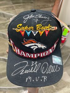 Signed John Elway /Terrell Davis Denver Broncos SuperBowl XXXII 32 Champions Hat