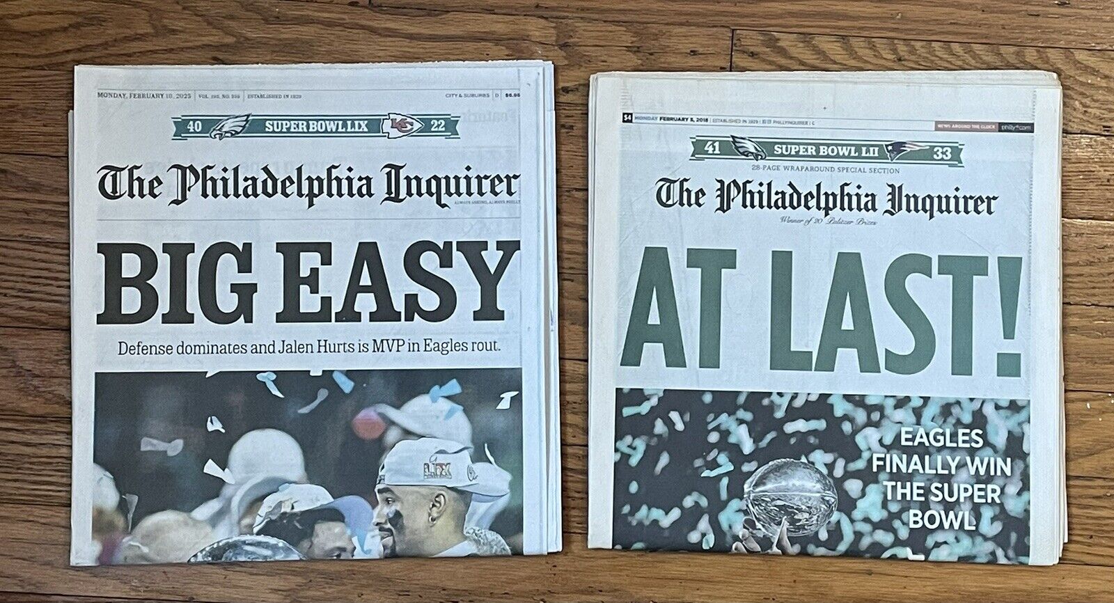 PHILADELPHIA EAGLES Inquirer Newspaper AT LAST And BIG EASY Super Bowl LII & LIX