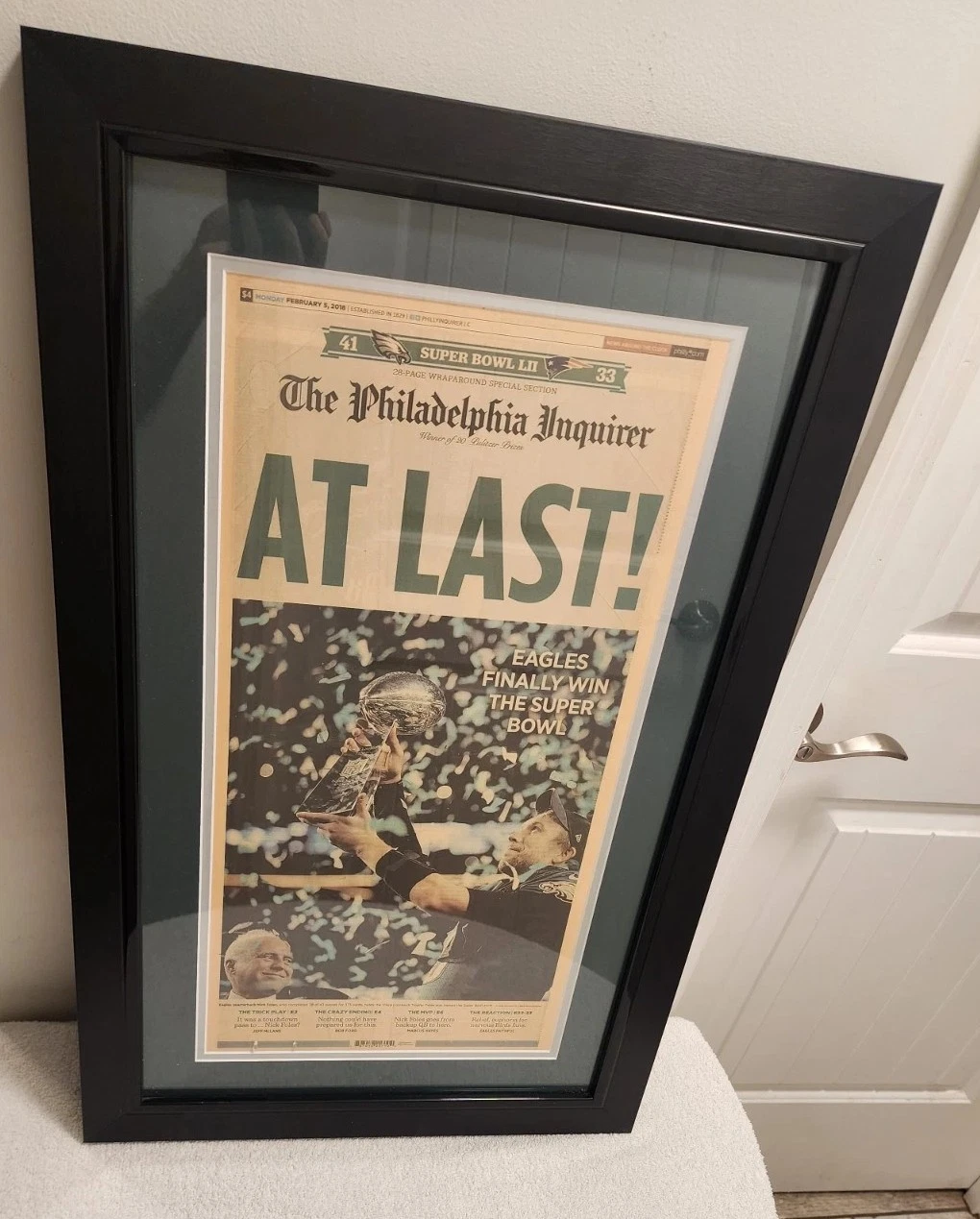 Philadelphia Eagles 2018 Framed Inquirer Newspaper Super Bowl 52