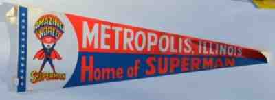 Metropolis IL HOME Of SUPERMAN Large PENNANT 1971 Amazing World of Superman