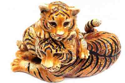 JAY STRONGWATER MOTHER & BABY TIGER FIGURINE SWAROVSKI CRYSTALS