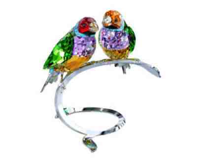 Swarovski Crystal Birds Figurine GOULDIAN FINCHES PERIDOT 2012 -1141675 New