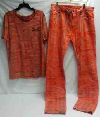 ROBIN'S JEAN 38 Men's Swarovski Crystals Berry Red & XL Matching T-Shirt
