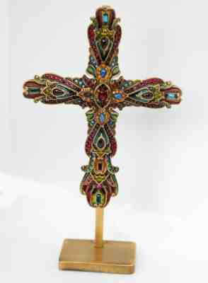 JAY STRONGWATER Palais Russe Cross Onyx Lapis Swarovski Crystals w/ Stand