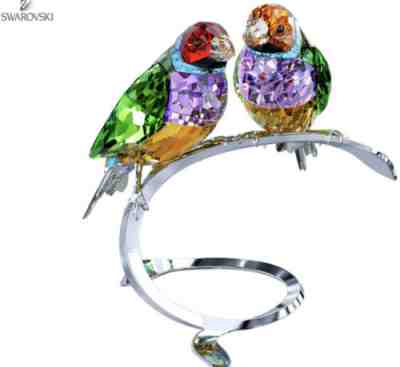 NIB Swarovski Gouldian Finches Peridot Birds Crystal Figurine Stunning #1141675