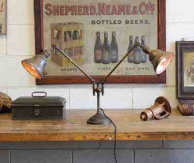 Vtg Antique Industrial Faries Double Arm Desk Lamp Light Task Library 1920s