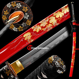 Masterpiece Honsanmai Maple Leaf Katana Japanese Clay Tempered Folded T10 Sword