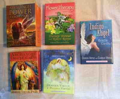 Lot of 5 Tarot and Oracle card decks, Doreen Virtue, Radleigh Valentine, 
