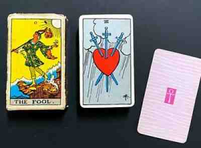 Vintage 1960 University Books Rider Waite Tarot Cards Deck Pink Ankh Backs