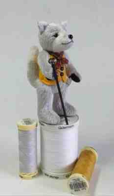 Miniature handmade artist dapper silver fox, teddy bear by Boyatt Wood Bears. 