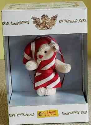 2004 Steiff Club 4” White Teddy Bear Candy Cane Ornament No. 33 of 2004