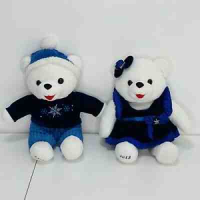 Set 2013 DanDee CHRISTMAS Snowflake TEDDY BEARS White 20" Blue outfit Boy Girl
