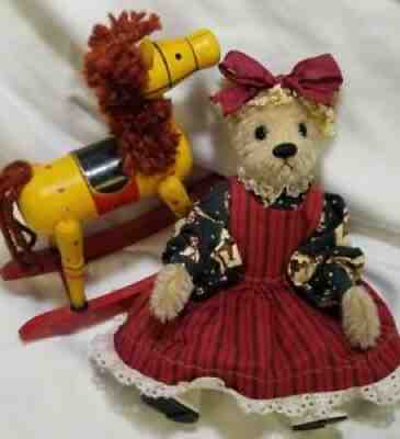 Linda Nelson "Annie" OOAK artist teddy bear mohair rocking horse 11" Half Nelson