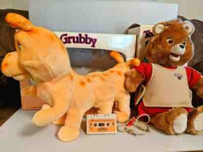 1st Generation Teddy Ruxpin + Grubby with Boxes/Tape Cassette/Outfit 100% WORKS