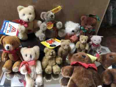 VINTAGE MIXED MINIATURE TEDDY BEAR LOT STEIFF, CLEMENS, AUSTRIA, MOHAIR, TAGGED