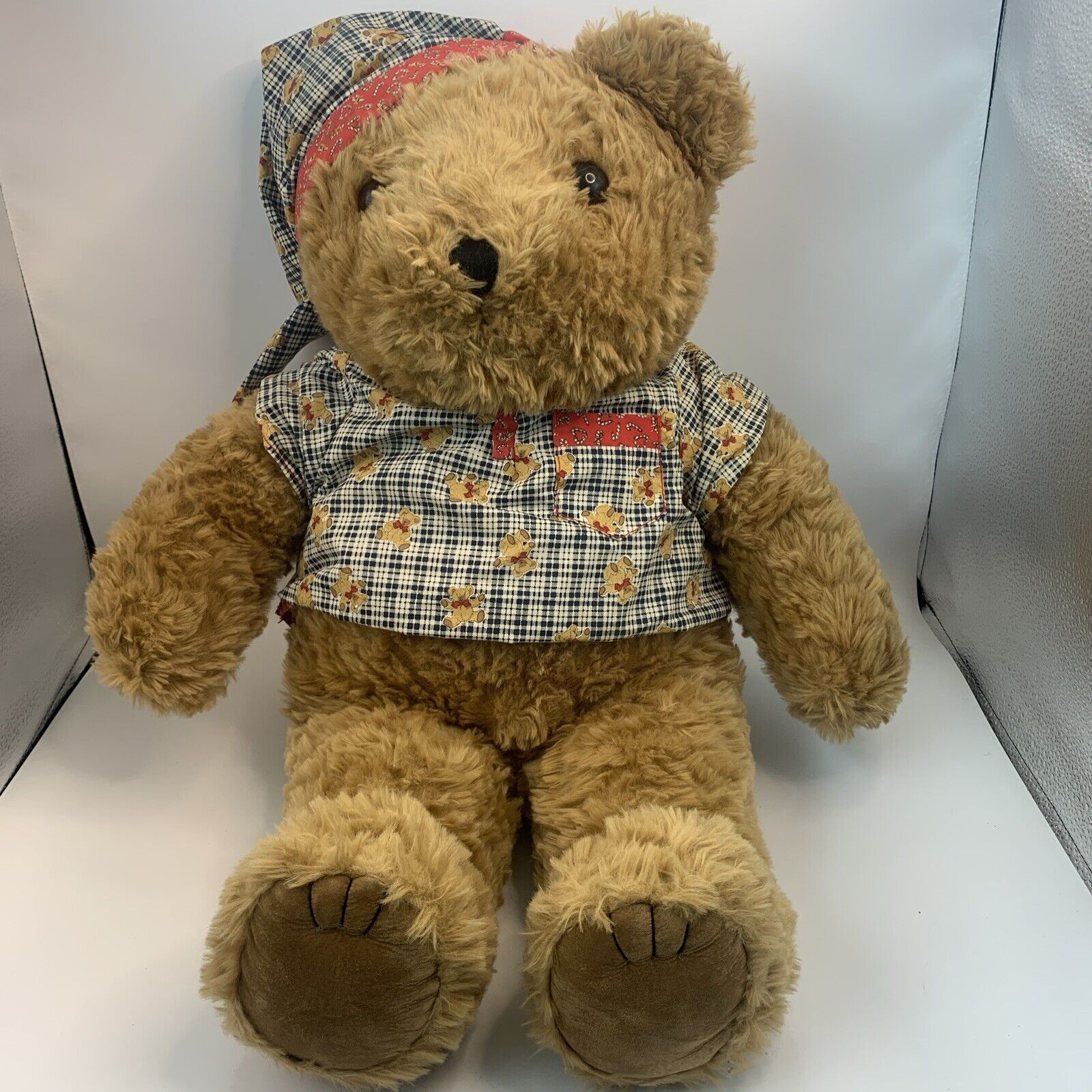 Vintage JCPenney Large 24" Teddy Brown Bear Christmas  Candy Cane Pajama Plush
