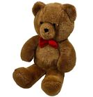 Vintage 80s Plush Teddy Bear with Red Bow Honey Jo Brown Dakin Stuffed Animal