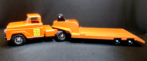 Vintage Tonka State Hi-Way Dept Orange 1961 Truck And Rare Lowboy Trailer-GUC!