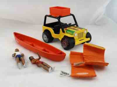 Vintage 1970s Tonka JEEP CJ7 EXPLORER Pressed Steel Toy Car + Camping Set