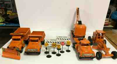 Tonka State Hi-Way Dept Set, Orange, with Safety Signs, Vintage 1950's