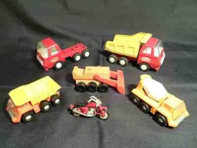 Vintage Diecast Tonka Dump Truck Low Boy Mini Totes Trucks and Motorcycle