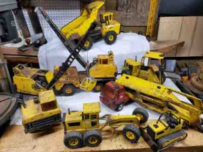 Vtg 60's Tonka Trucks lot Forklift Car Carrier Dozer Clamshell Crane Road Grader