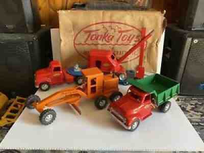 1950â??s Tonka Toys 775-5 Road Builder Set w/ Box Dump Truck Lowboy Grader Shovel