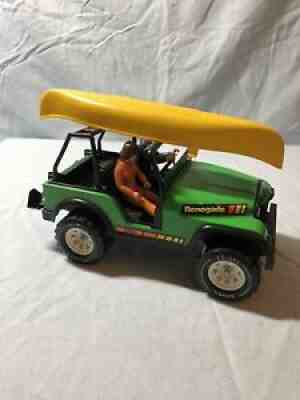 Vintage Green 1970â??s Tonka Jeep Renegade w/ 2 Figures Canoe Motorcycle Rack EC