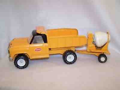 Vintage 1970's Tonka Dump Truck Yellow/Black w/ Cement Mixer Trailer - Working!