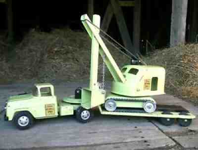 Vintage 1950's TONKA HAULER, LOWBOY & CRANE SET State Hi-Way Dept #975 toy truck