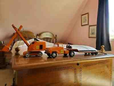 Vintage Tonka Truck Lowboy Steamshovel Hauler and Steamshovel Set