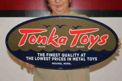 Tonka Toys Tractor Truck Toy Farm Gas Oil 24" Embossed Metal Sign