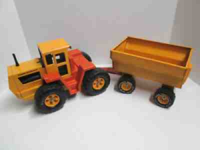 Rare MIGHTY TONKA FARM MASTER 4WD TRACTOR & GRAIN WAGON Set - Pressed Steel 1974