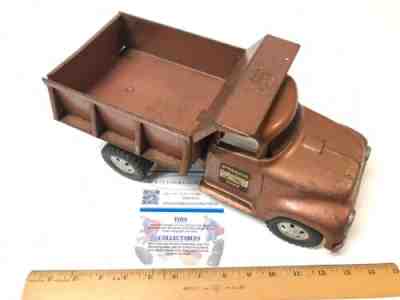 1950s Pressed Steel Tonka Hydraulic Dump Truck Brown Original Dump Complete