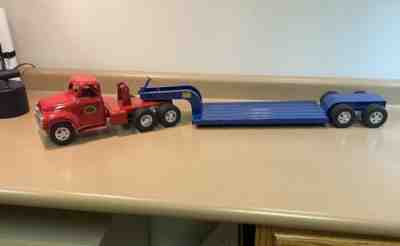 DeSalle Tonka Lowboy Truck with Trailer Hard to Find Red Blue Combination