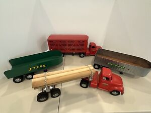 1950’s Tonka Tractor Trailer Log Truck- Grain Hauler- Steel Trailer Set