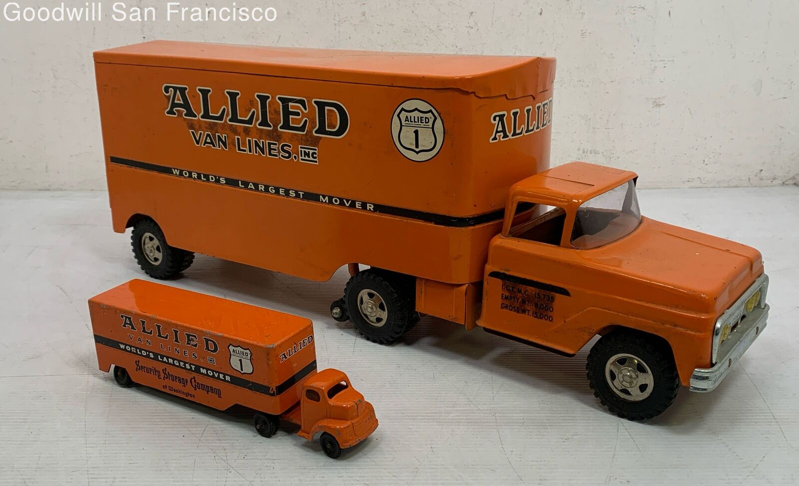 Lot Of 2 Vintage Metal Allied Van Lines Truck Steel Tonka Diecast Ralstoy USA