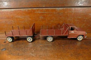 Vintage 1950s Tonka Bronze Lumber Truck w/ Trailer Pressed Steel Toy Mound MN