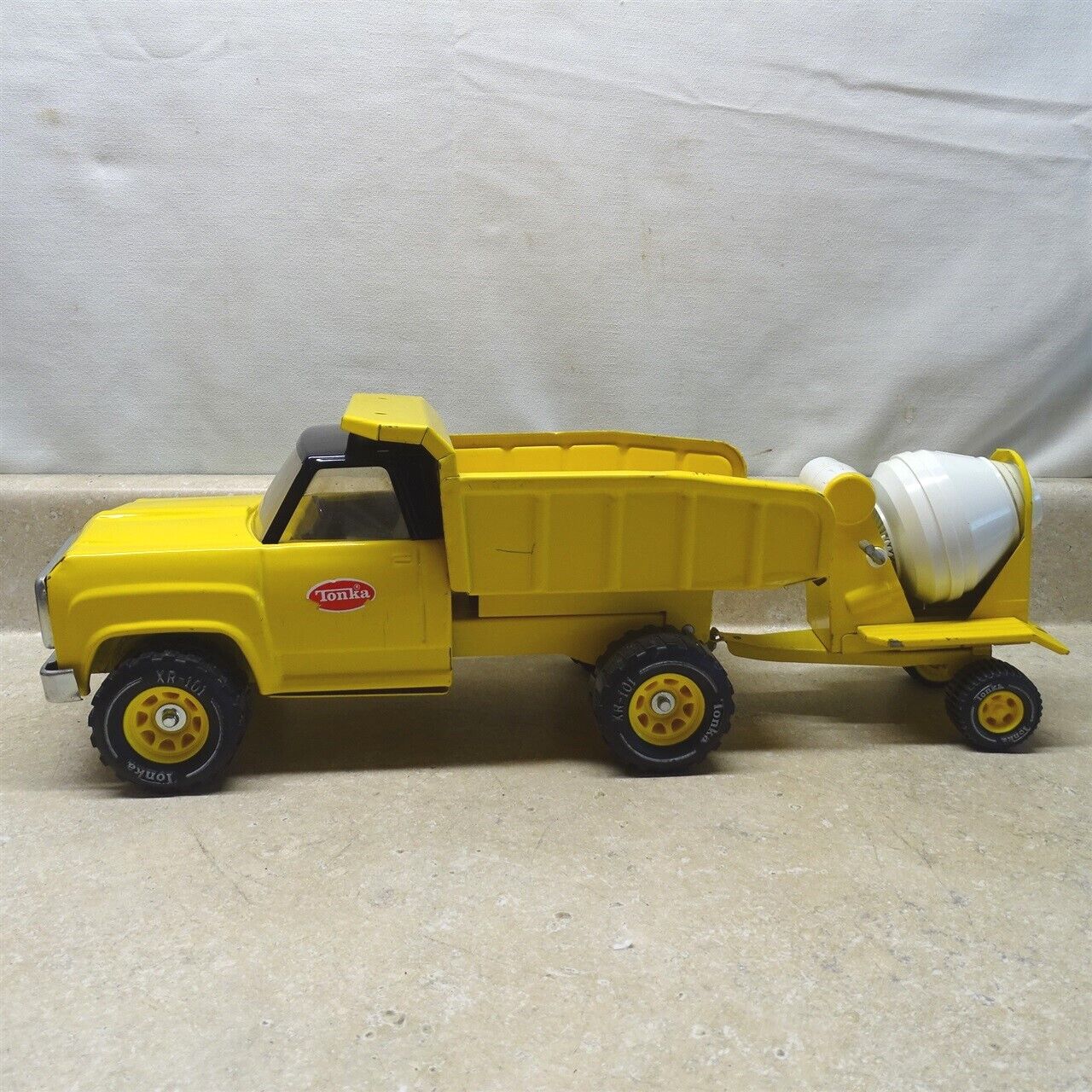 Vintage Tonka Dodge Yellow Dump Truck + Cement Mixer, Pressed Steel, Nice Shape