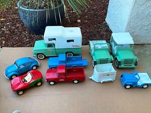 Lot of 11 Vintage Tonka Trucks, Jeeps, VW, Camper, & Horse Trailer