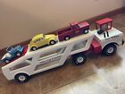 Mighty TONKA Car Carrier 1973 with 2 Jeeps--VW Beetle--see pics & read