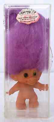 1964 Troll Doll Miniature DAM THINGS ORIGINAL Purple Hair Signed Mint in Box