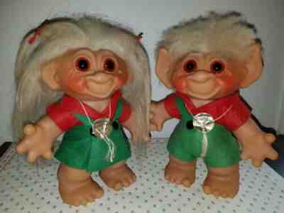 Rare Vintage 1961 Euro Thomas Dam 8" Lykketrold Gjol Boy & Girl Troll Dolls Tags