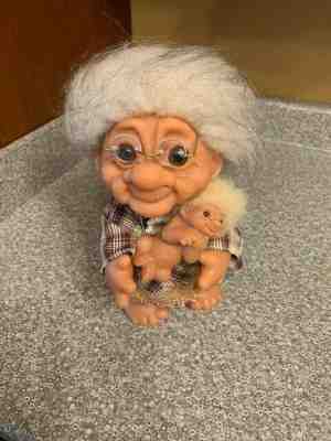 Granny Gray Haired Troll w/ Baby  Made in Denmark