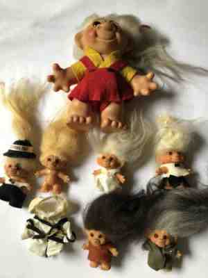 Vintage 1964 Dam Troll Doll Lot of 6 Glass Eyes Stamped For Reyna Only TY