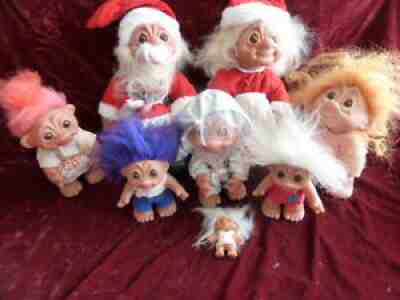 Lot of 8 Vintage Dam Troll Dolls made in Denmark Santa Claus Astronaut......