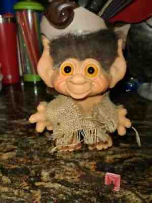 Vintage 1965 Dam Things Caveman Troll Amber Eyes Brown Hair pointy tail